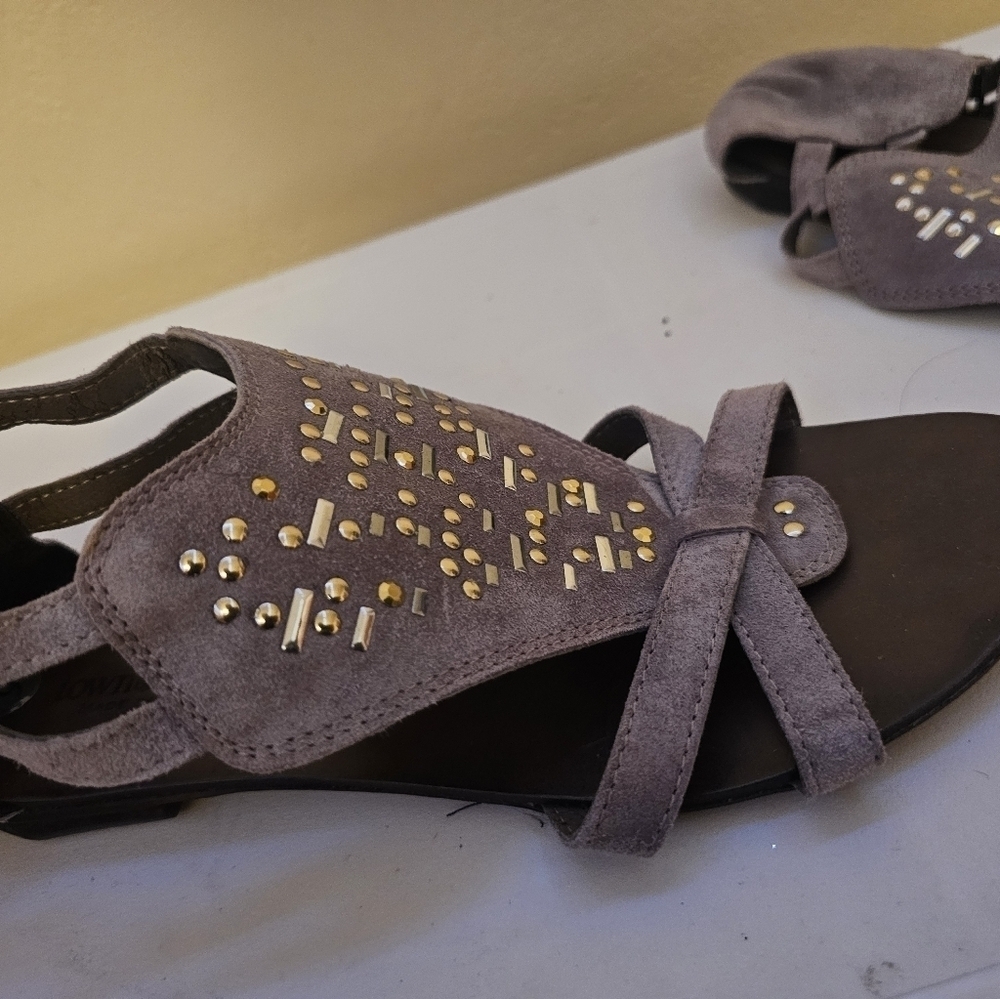 Made in Italy town shoe Studded Suede Sandals - Gray/Taupe.
